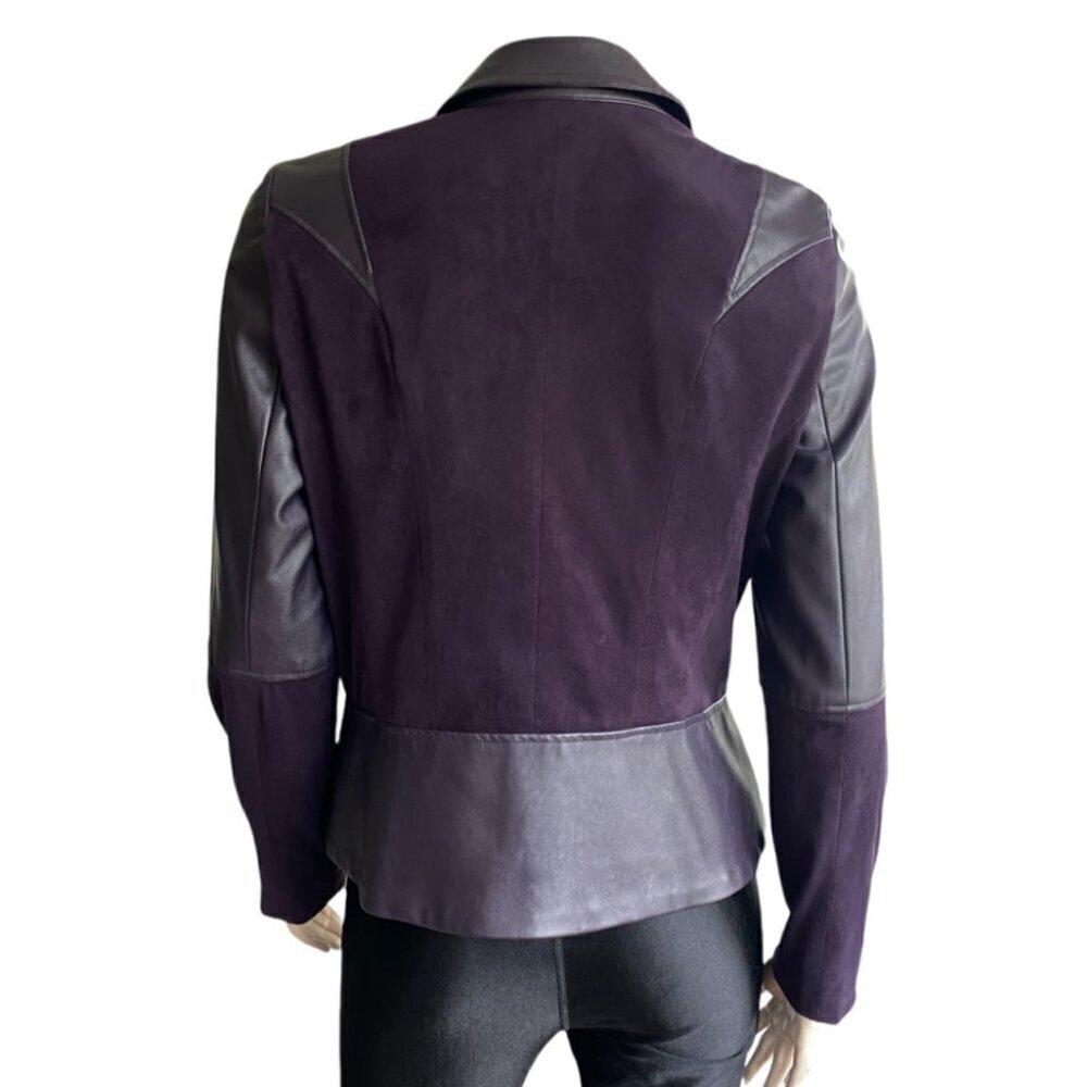 Conrad C Mixed Media Deep Plum Zip Up Faux Leather Jacket 10 - Picture 3 of 14